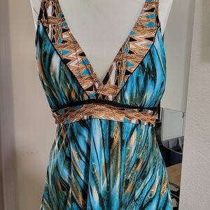 Elegant Peacock Blue One Piece SwimDress - Brand New!